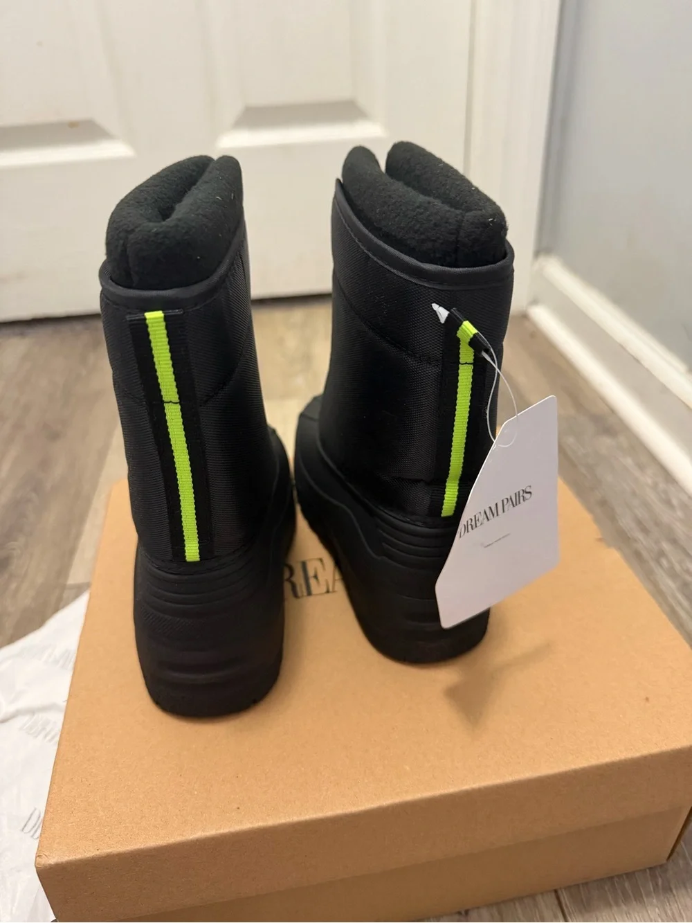 Dream Pairs Kids Black Snow Boots with Neon Lime Logo